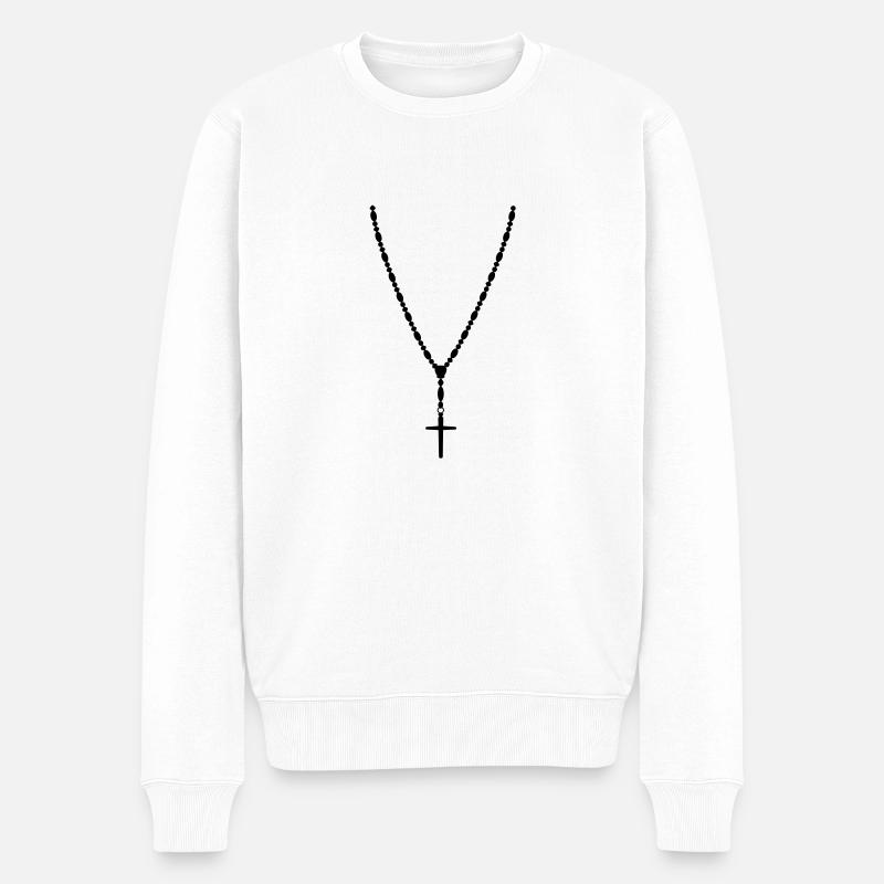 kette_kreuz__f1 - Männer Premium Bio Pullover - Weiß