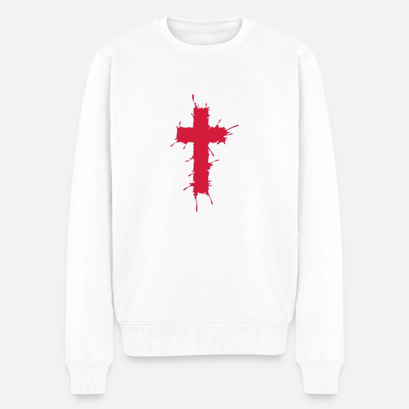 Cross - Männer Premium Bio Pullover - Weiß
