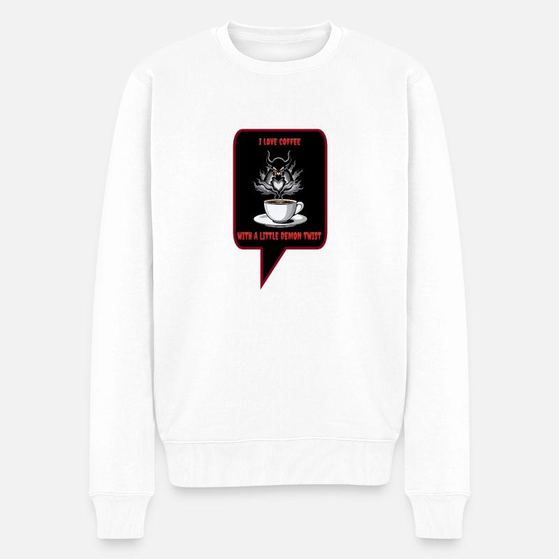Dämonischer Twist im Kaffee - Männer Premium Bio Pullover - Weiß
