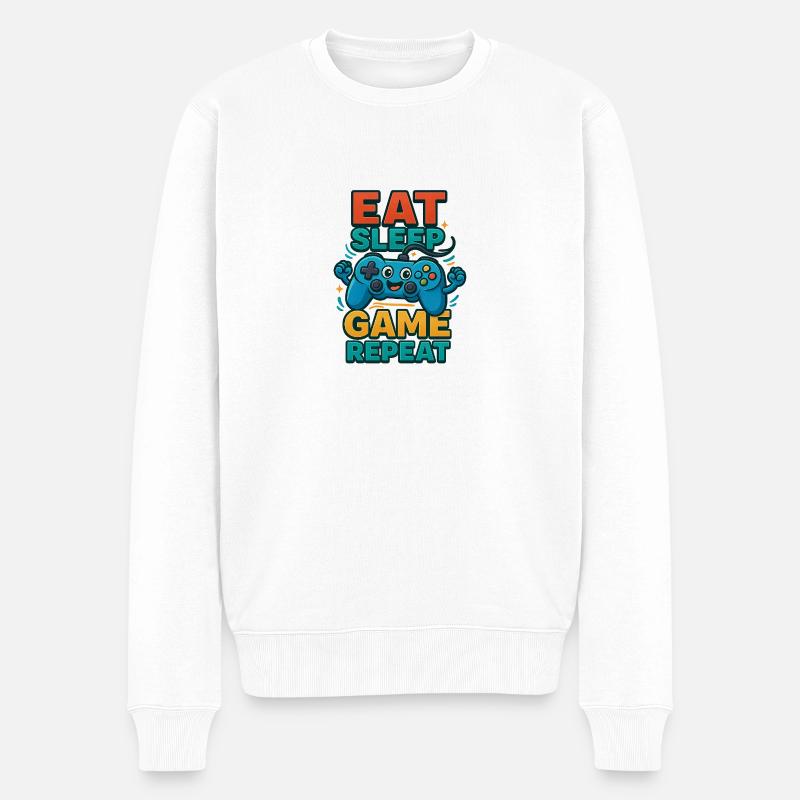 Eat Sleep Game Repeat – Funny Controller - Men's Premium Organic Jumper - white