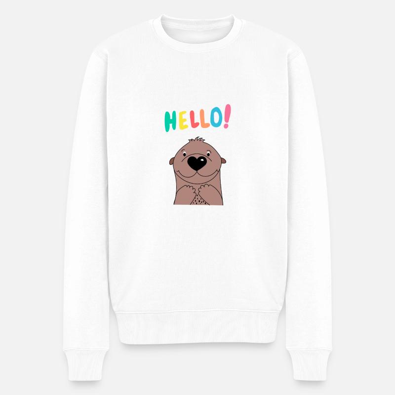 Süßer Otter sagt Hello - Babykleidung - Geschenk - Männer Premium Bio Pullover - Weiß