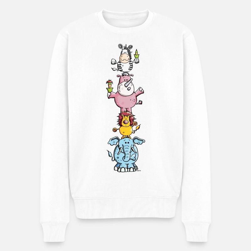 Kunterbunter Tier Zirkus - Zoo - Männer Premium Bio Pullover - Weiß