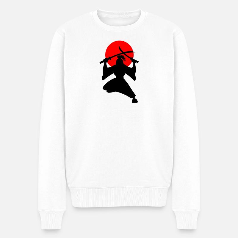 Japanischer Schwertkämpfer zwei Schwerter Japanische Sonne - Männer Premium Bio Pullover - Weiß