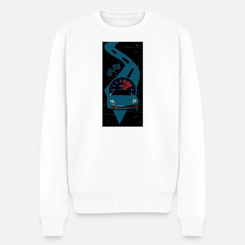 Rennauto mit Tachometer - Männer Premium Bio Pullover - Weiß