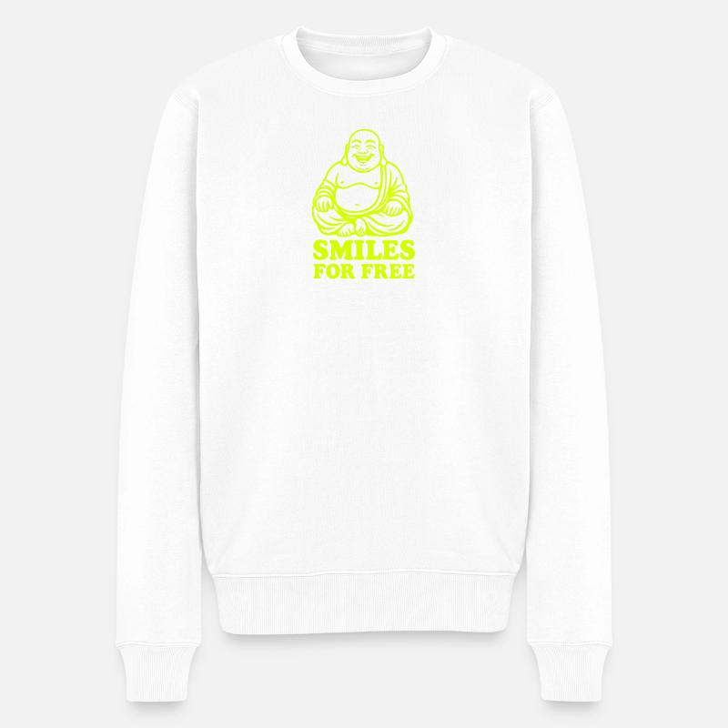 Neon Lachender Buddha auf Schwarz - Männer Premium Bio Pullover - Weiß