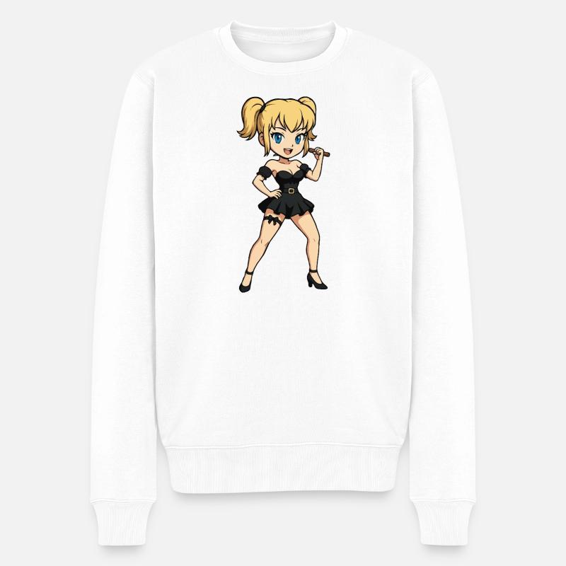 Blonde Rocksängerin auf der Bühne - Männer Premium Bio Pullover - Weiß