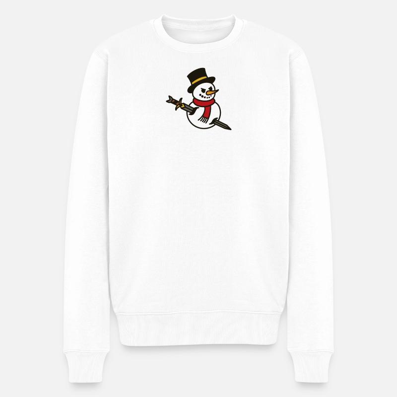 Aggressiver Schneemann mit Messer - Männer Premium Bio Pullover - Weiß
