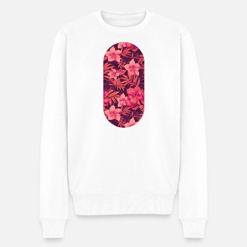 Motif tropical nocturne de l’hibiscus - Pull Premium bio Homme - blanc