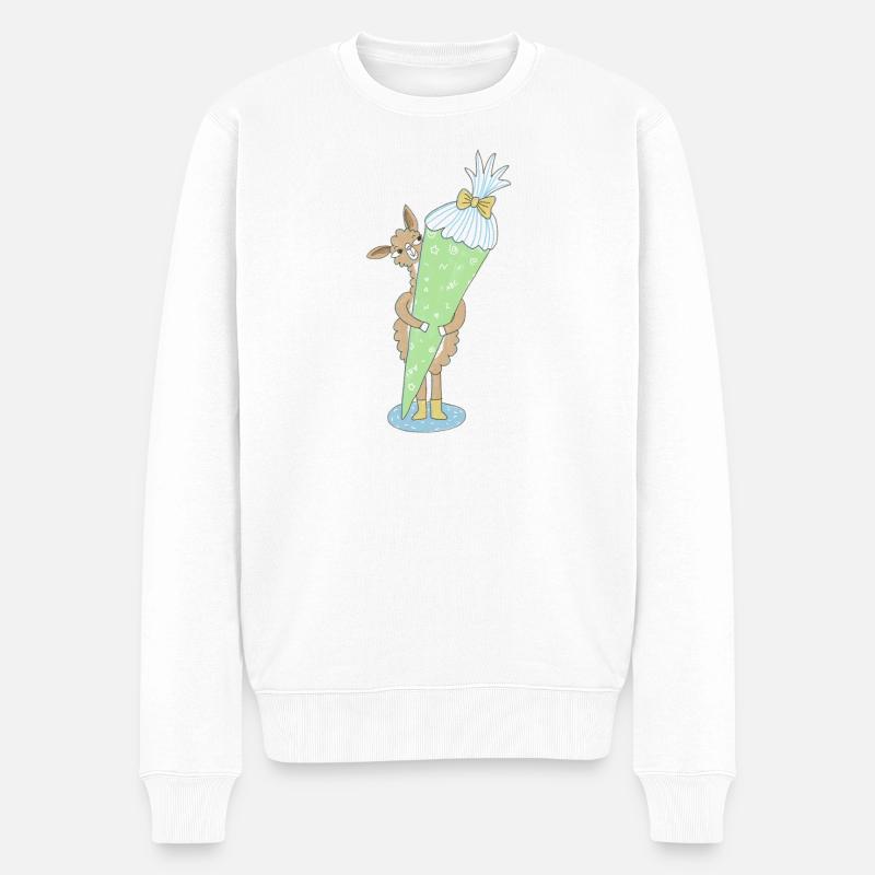 Lama mit großer Schultüte - Männer Premium Bio Pullover - Weiß