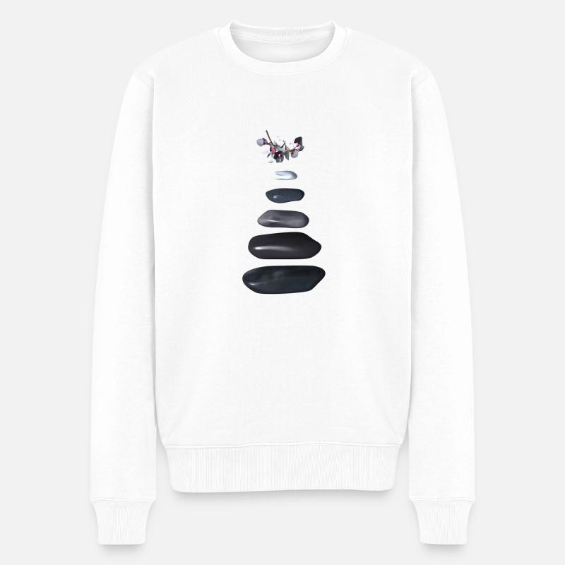 Galets et orchidées zen - Pull Premium bio Homme - blanc
