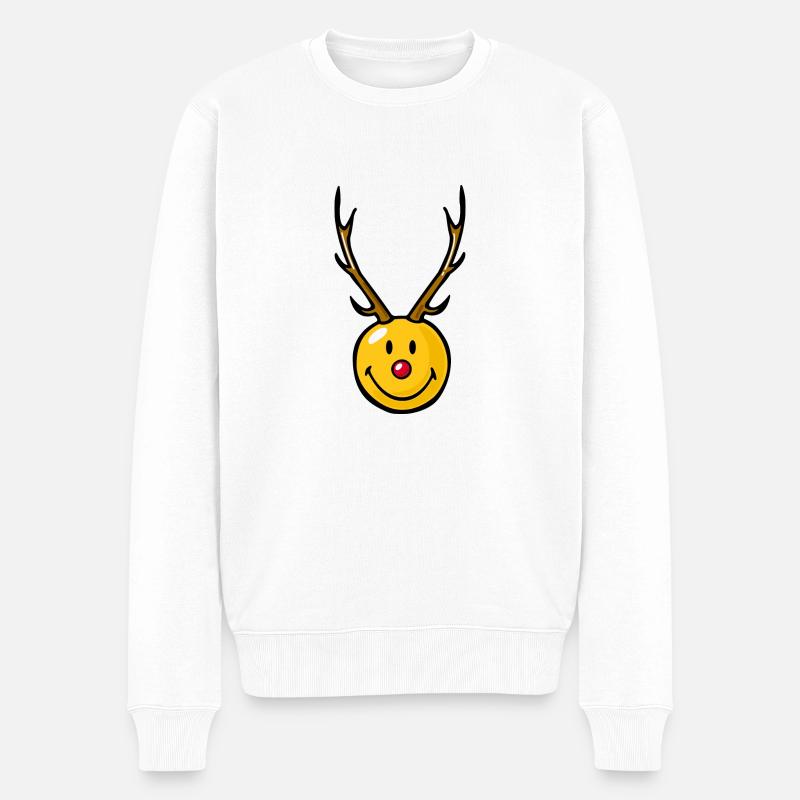 Smiley Christmas Reindeer - Männer Premium Bio Pullover - Weiß