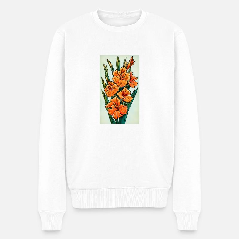Illustration Orange Gladiolus - Männer Premium Bio Pullover - Weiß