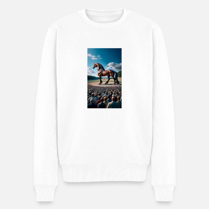 Cheval au trot - Pull Premium bio Homme - blanc