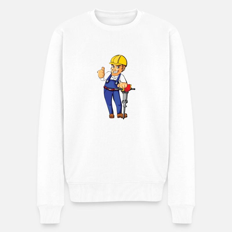 construction worker bauarbeiter strassenbau2 - Männer Premium Bio Pullover - Weiß