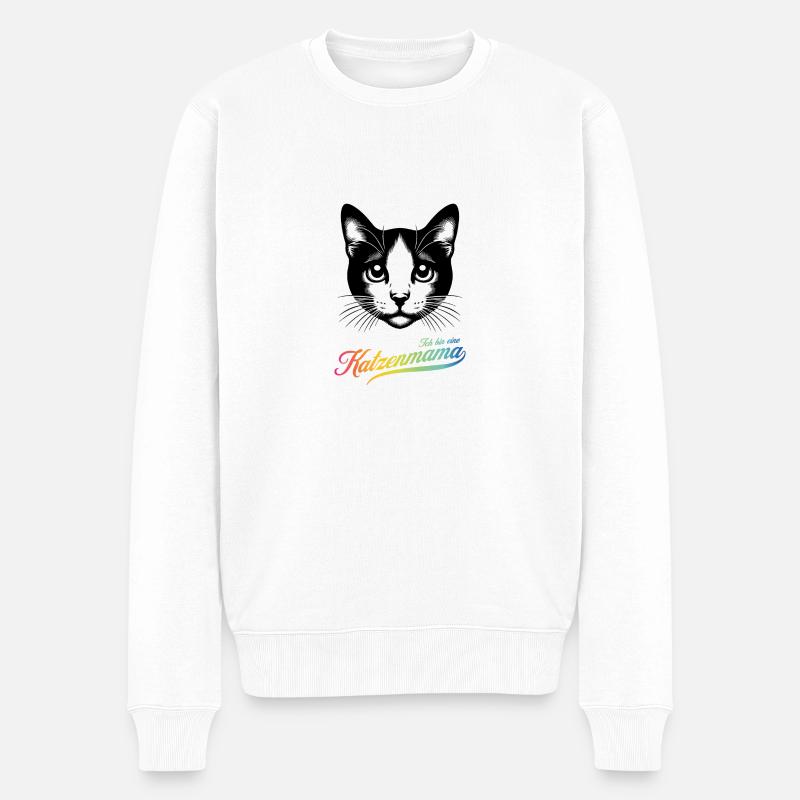 Katzenmama, Katze, bunt - Männer Premium Bio Pullover - Weiß