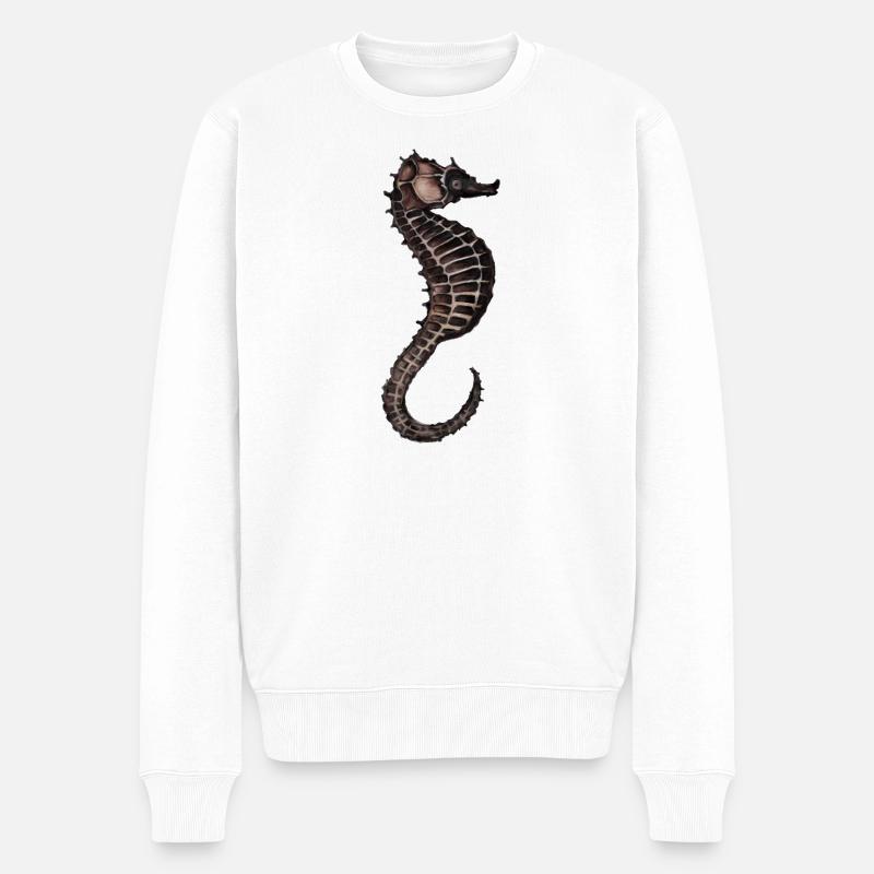 Aquarell Seepferdchen Muster - Männer Premium Bio Pullover - Weiß