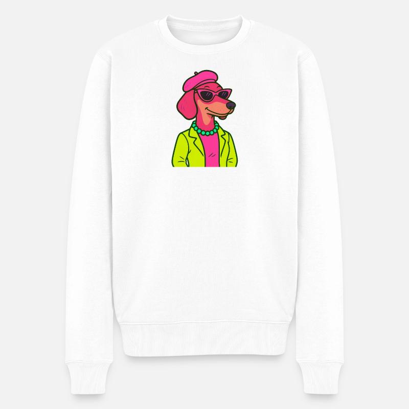 Neon Dackel Dame - Männer Premium Bio Pullover - Weiß