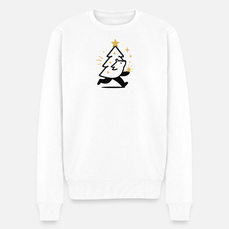 Weihnachtswolf und Sternenbaum - Männer Premium Bio Pullover - Weiß