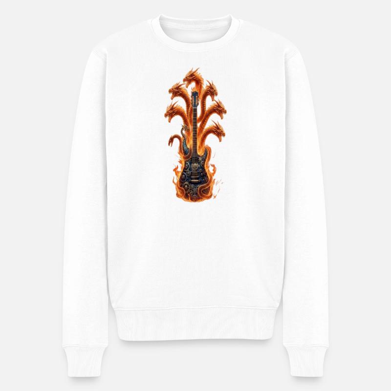 Feuerdrachen-Gitarrenzauber - Männer Premium Bio Pullover - Weiß