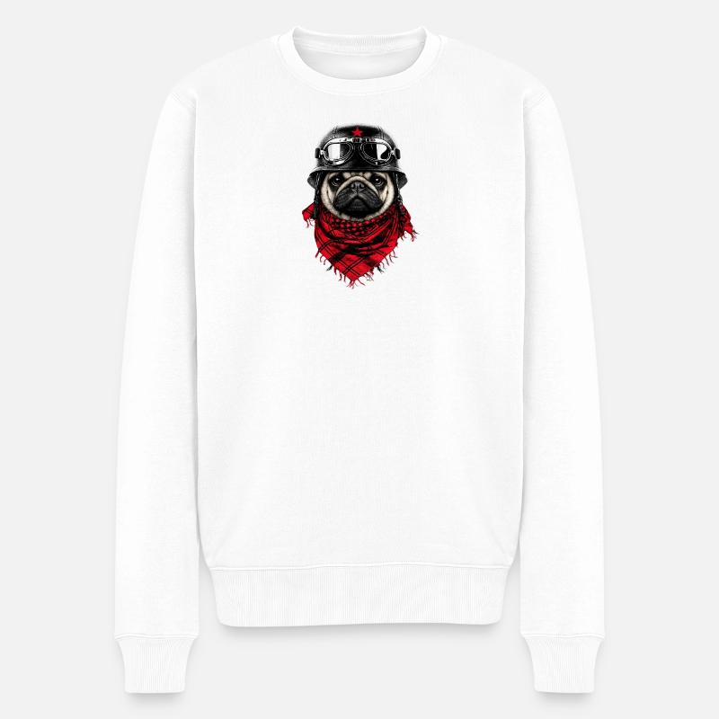 Kämpferischer Mops im Pilotenlook - Männer Premium Bio Pullover - Weiß