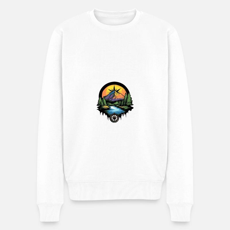 Berge Kompass - Männer Premium Bio Pullover - Weiß