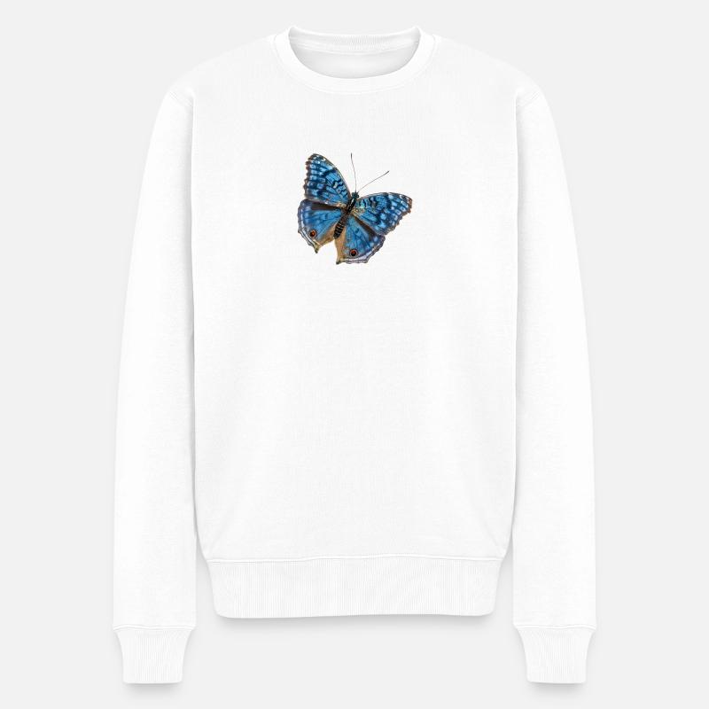 Blauer Schmetterling - Männer Premium Bio Pullover - Weiß