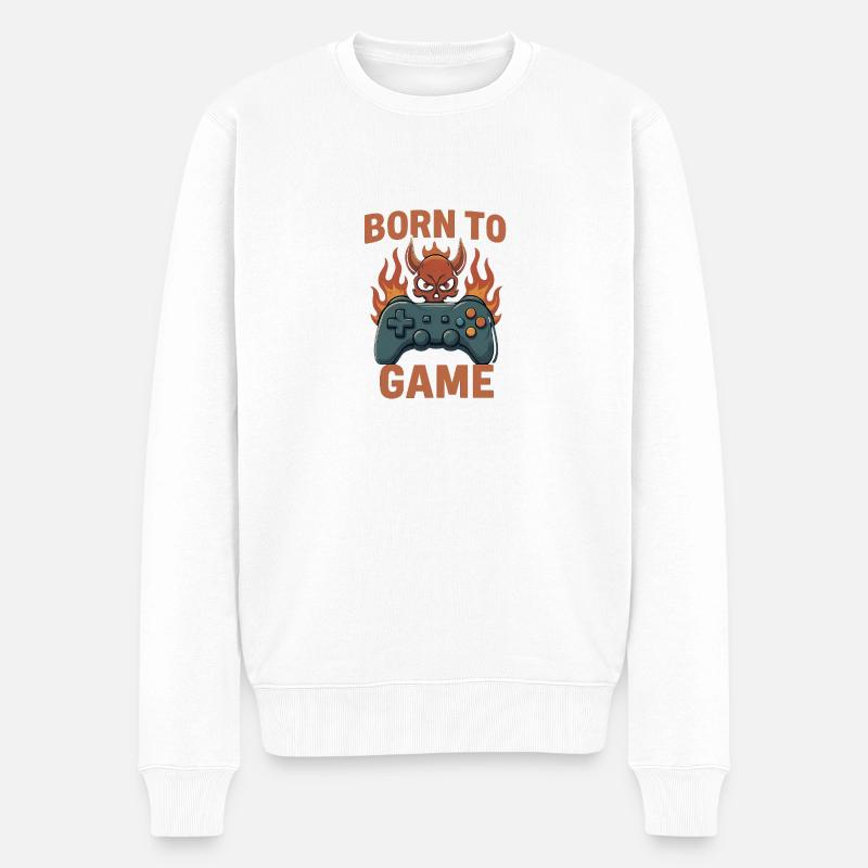 Born to Game – Fire Skull Controller - Männer Premium Bio Pullover - Weiß