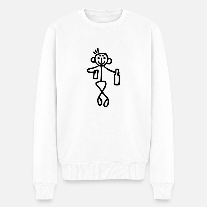 Strichmännchen mit Flasche Bier - Männer Premium Bio Pullover - Weiß