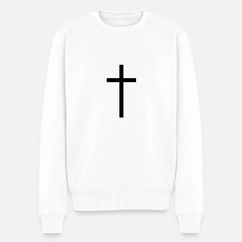 Schwarzes Kreuz | Simpel Jesus Symbol Christus - Männer Premium Bio Pullover - Weiß