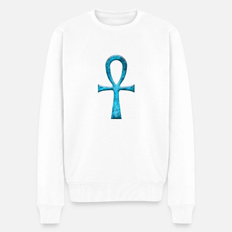 ANKH TÜRKIS - Männer Premium Bio Pullover - Weiß