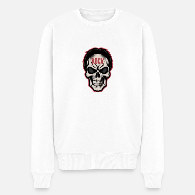 Rockmusik Totenkopf - Männer Premium Bio Pullover - Weiß