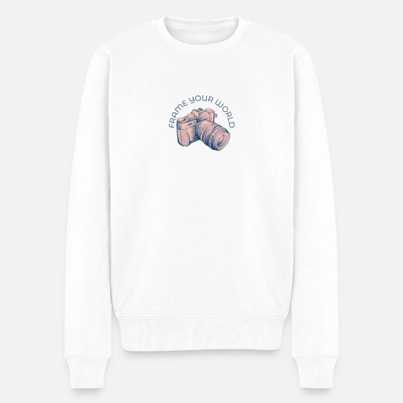 Eine rosa Kamerazeichnung - Logo - Männer Premium Bio Pullover - Weiß