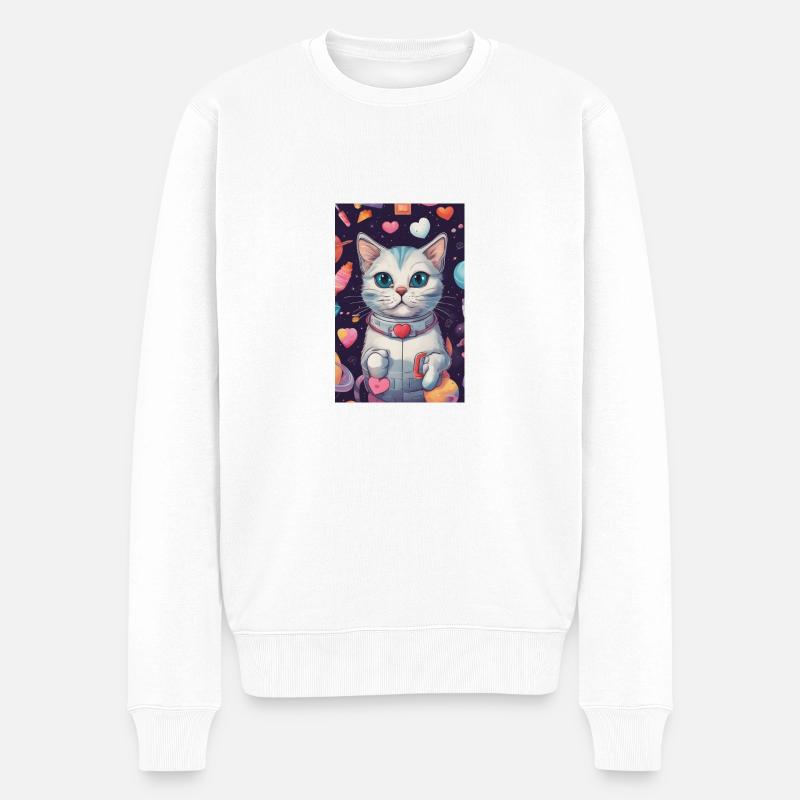 Katze im Weltall Vol.10 - Männer Premium Bio Pullover - Weiß