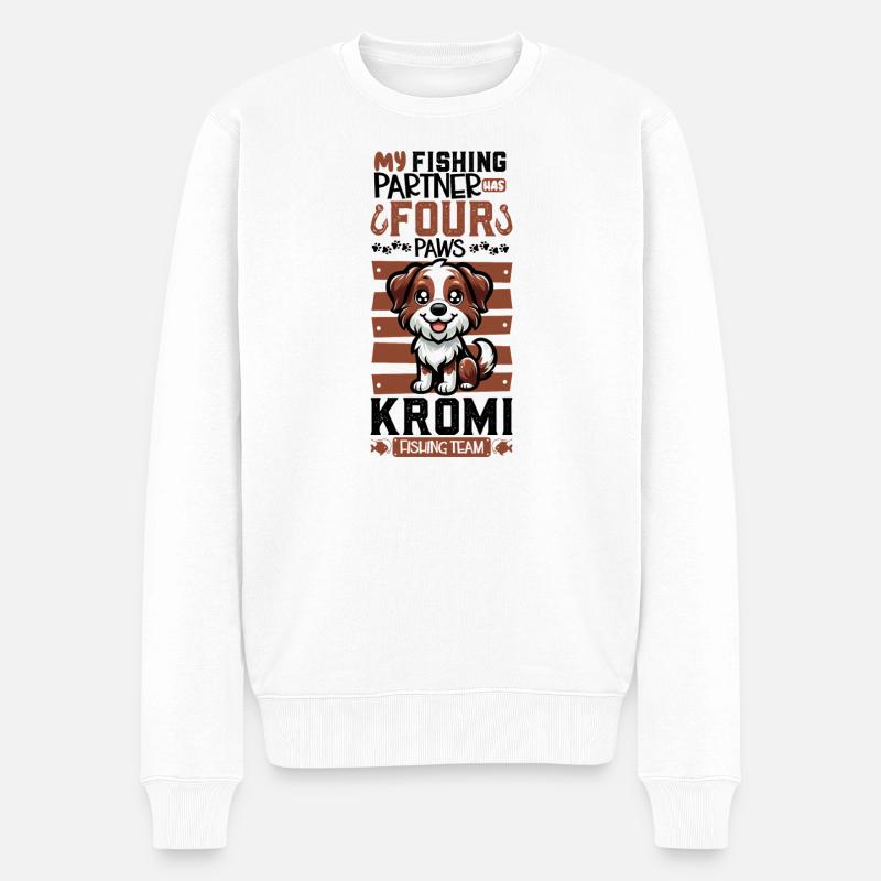 Pêche et Kromfohrländer - Pull Premium bio Homme - blanc