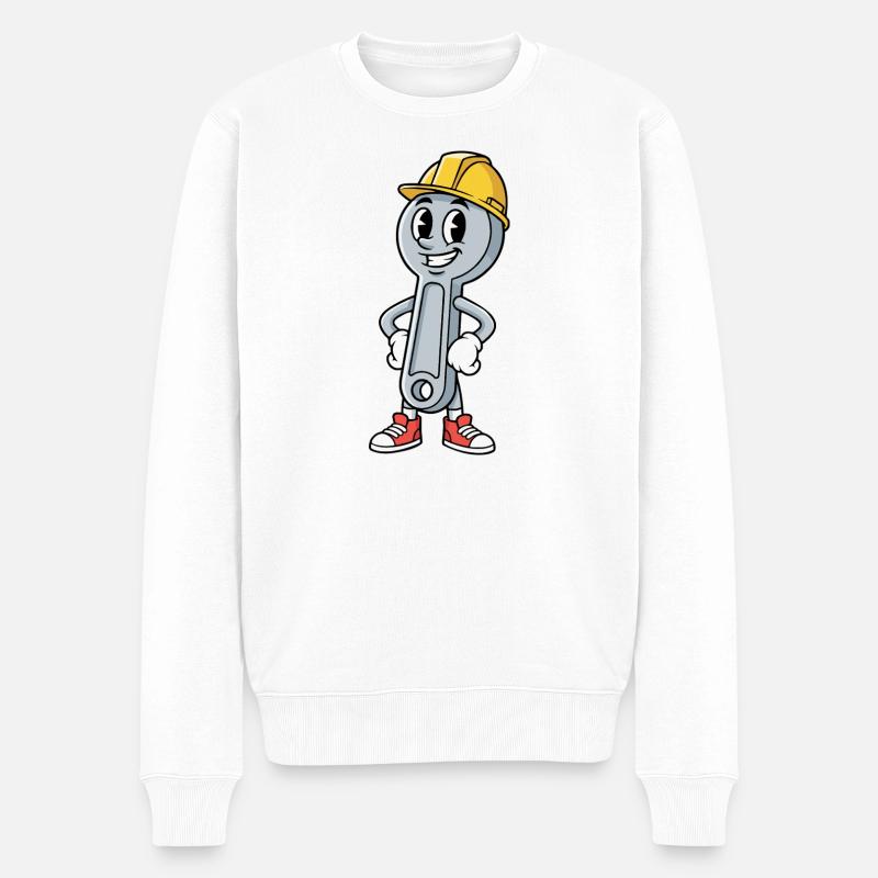 Techniker Cartoon Schraubenschlüssel Humor Mechaniker - Männer Premium Bio Pullover - Weiß