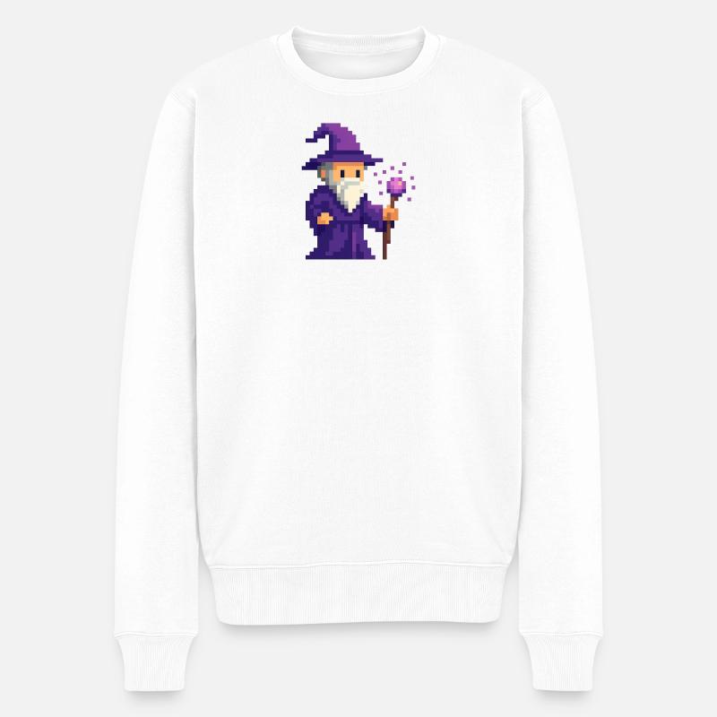 Pixel wizard dans le scintillement violet - Pull Premium bio Homme - blanc