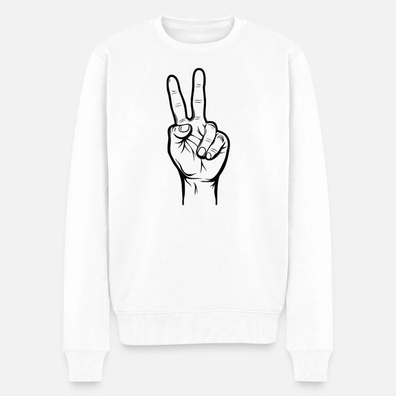 Peacezeichen Hand - Männer Premium Bio Pullover - Weiß