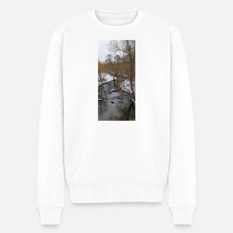 Winterfluss im Nebel - Männer Premium Bio Pullover - Weiß