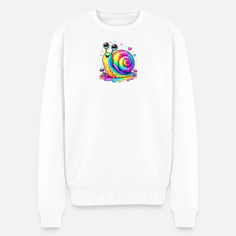 Regenbogen-Schnecke im magischen Glanz - Männer Premium Bio Pullover - Weiß