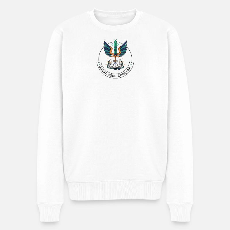 Quest. Code. Conquer Emblem - Men's Premium Organic Jumper - white