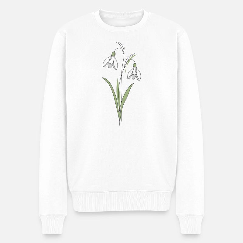Schneeglöckchen Line Art Illustration  - Männer Premium Bio Pullover - Weiß