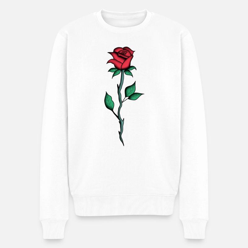 Rote Rose - Zeichnung, Kunst - Männer Premium Bio Pullover - Weiß