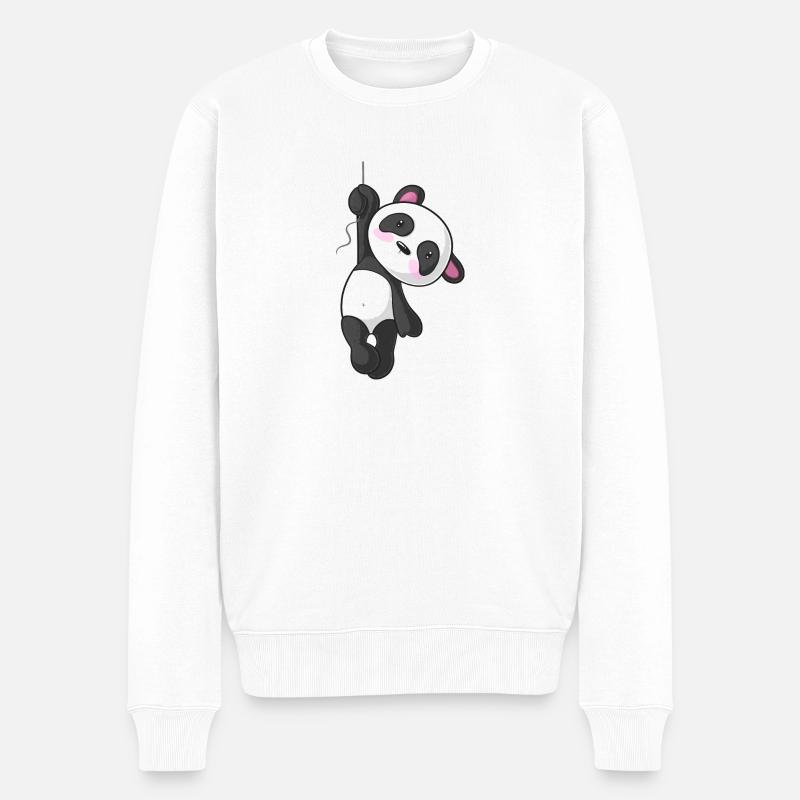 Hängender Comic Panda - Männer Premium Bio Pullover - Weiß