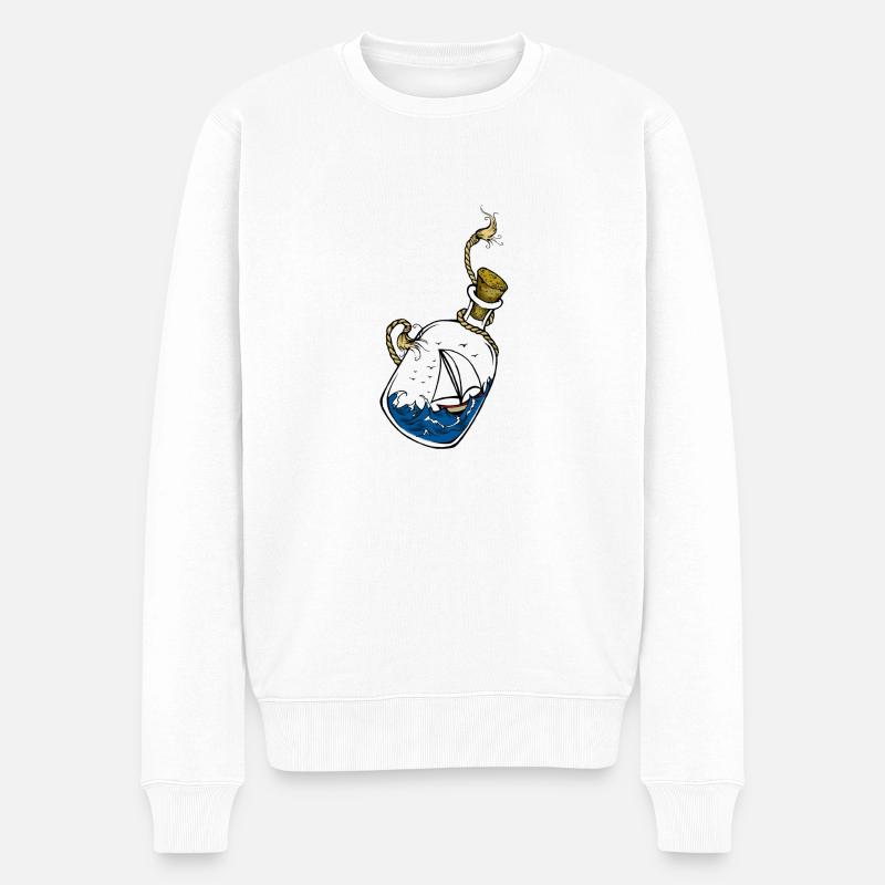 Flasche auf dem Meer - Männer Premium Bio Pullover - Weiß