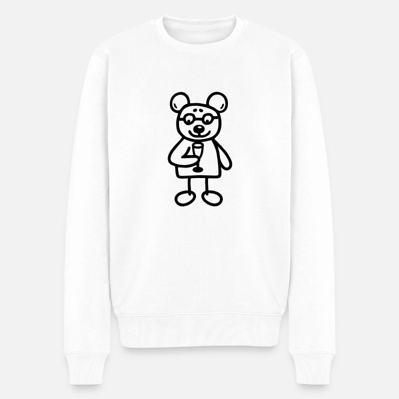 Bär mit Sekt - Männer Premium Bio Pullover - Weiß