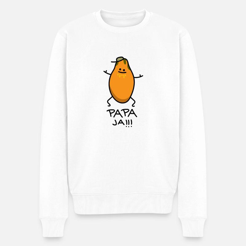 Lustige Papaya wird Papa - Männer Premium Bio Pullover - Weiß