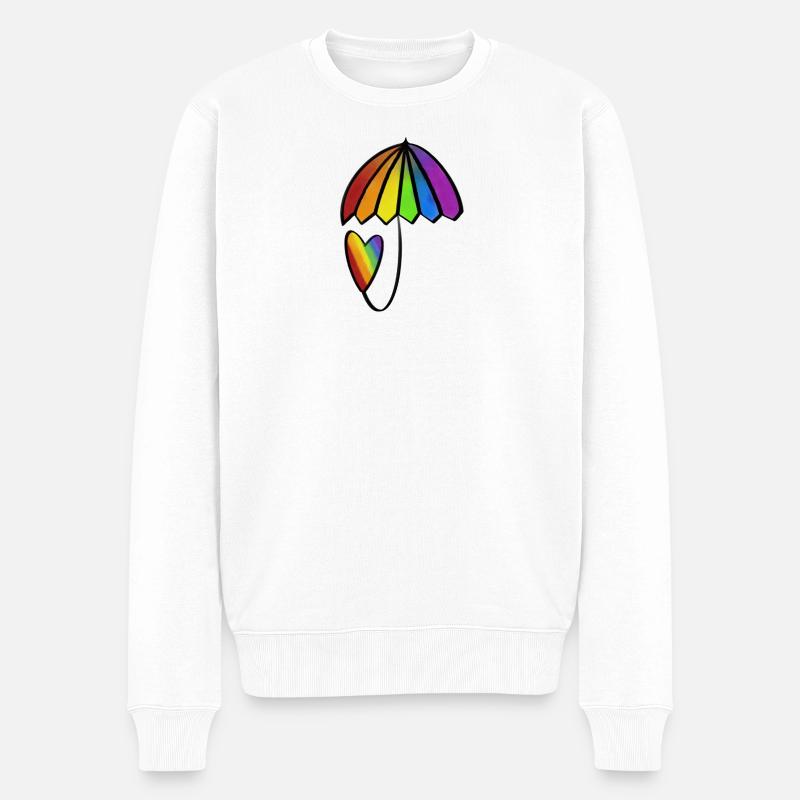 Regenbogen Herz mit Schirm - Männer Premium Bio Pullover - Weiß