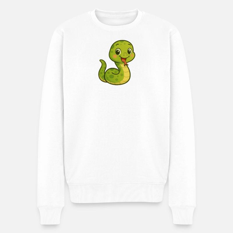 Schlange mit Freundlichem Gesicht - Männer Premium Bio Pullover - Weiß