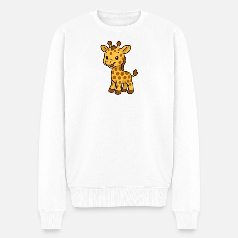 Süßer Giraffenfreund Kindermotiv - Männer Premium Bio Pullover - Weiß