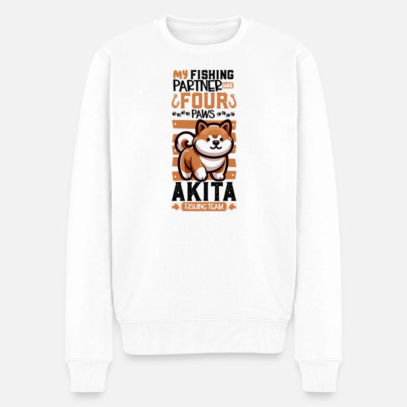 Angeln und Akita - Männer Premium Bio Pullover - Weiß